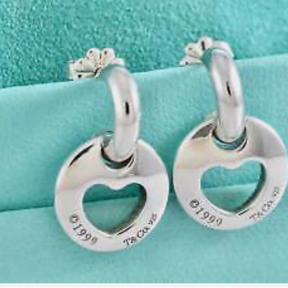 Tiffany & Co. Silver Dangle Cutout Heart Stencil Earrings